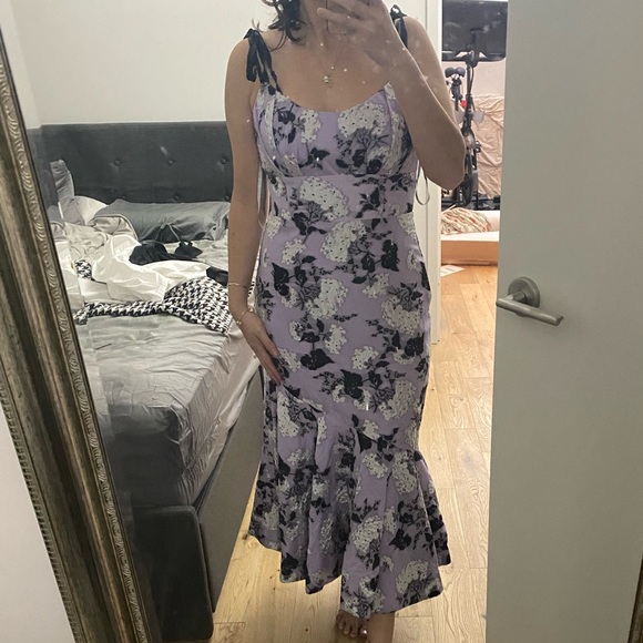 ML Monique Lhuillier Floral Jacquard Midi Dress, Lilac, Size 10 - Picture 7 of 10